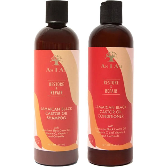 AS I AM Restore & Repair Jamaican Black Castor Oil Shampoo & Conditioner for Damaged Hair 2 x 355ml