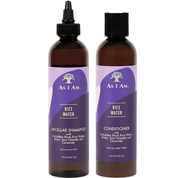 AS I AM Rice Water Micellar Shampoo & Conditioner with Black Rice Water, Biotin & Ceramide Twin for All Hair Types 2 x 237ml