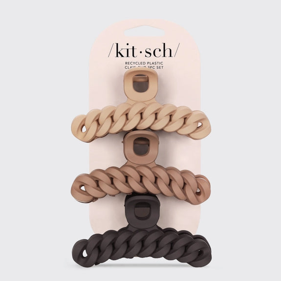 KITSCH Eco-Friendly Chain Claw Clip 3pc Set - Neutral