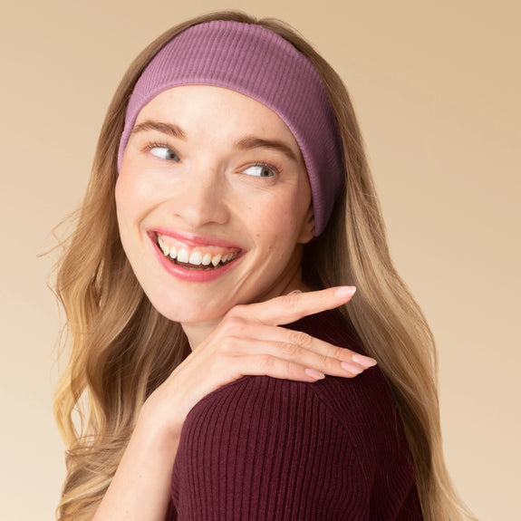 Kitsch Recycled Fabric Ribbed Elastic Headbands 2pc Set - Cherry Lacquer & Dusty Pink