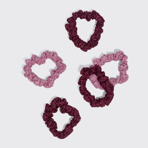 Kitsch Ruched Lace Scrunchies 5pc Set Cherry Lacquer & Dusty Pink
