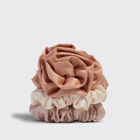 Kitsch Rosette Ruched Satin Scrunchies 3pc SetTerracotta
