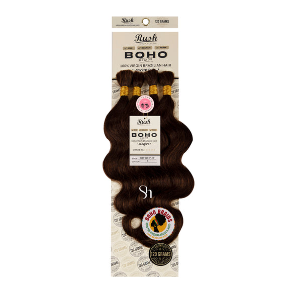 RUSH 100% VIRGIN BRAZILIAN BOHO BRAIDS BODY WAVE BULK 17"-19"