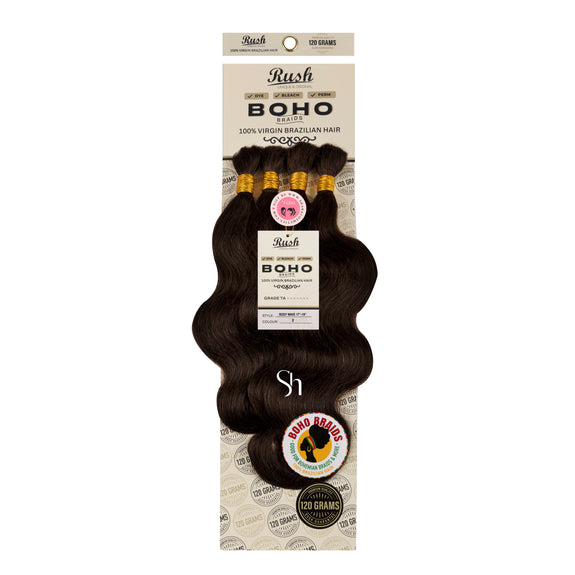 RUSH 100% VIRGIN BRAZILIAN BOHO BRAIDS BODY WAVE BULK 17"-19"