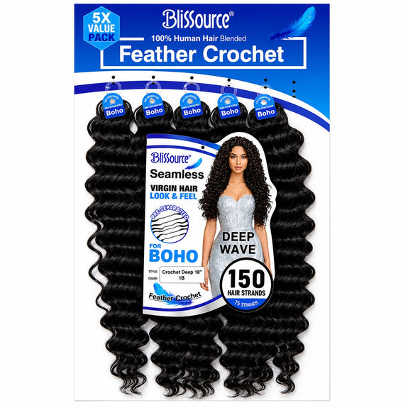 Blissource 100% Human Hair Blended Feather Crochet Boho Crochet Deep 18”