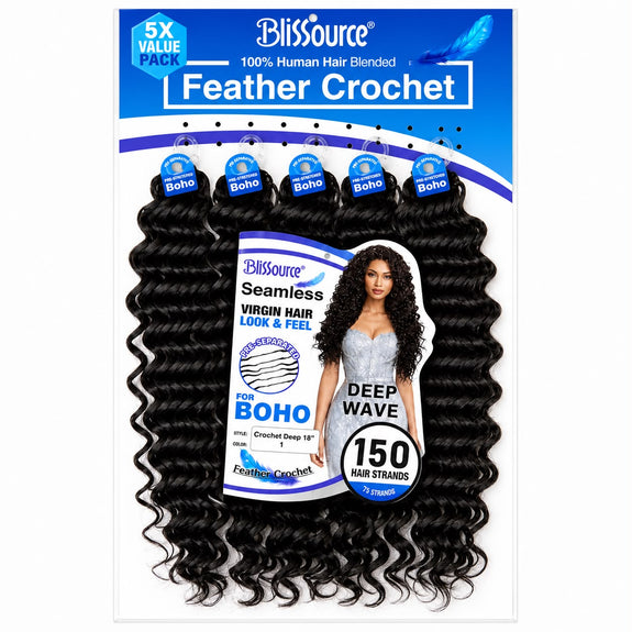 Blissource 100% Human Hair Blended Feather Crochet Boho Crochet Deep 18”