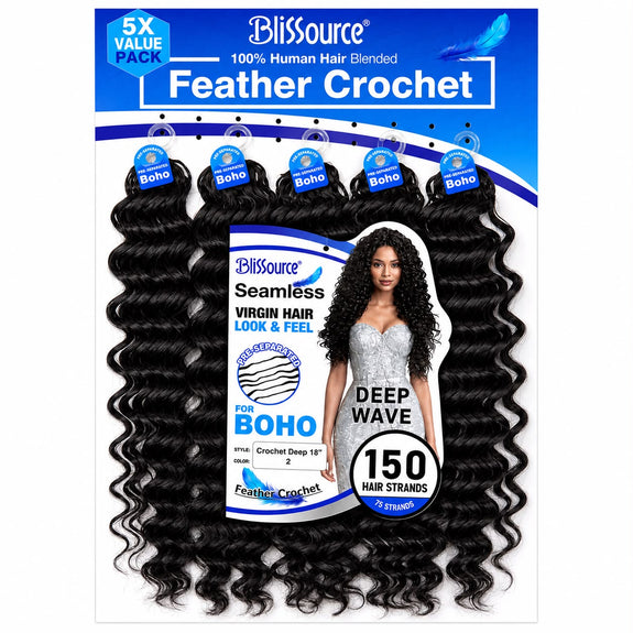 Blissource 100% Human Hair Blended Feather Crochet Boho Crochet Deep 18”