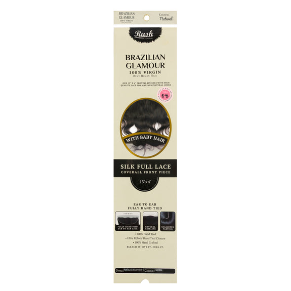 RUSH BRAZILIAN GLAMOUR 100% VIRGIN REMY HUMAN SILK FULL LACE FRONTAL 13x4 WITH BABY HAIR BODY WAVE