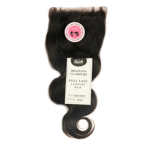 RUSH 100% HAND CRAFTED BRAZILIAN GLAMOUR FULL LACE CLOSURE 4x4 WITH BABY HAIR BODY WAVE