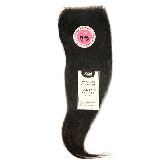 RUSH 100% HAND CRAFTED BRAZILIAN GLAMOUR FULL LACE CLOSURE 4X4 WITH BABY HAIR STRAIGHT