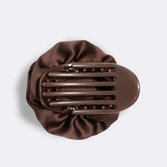 Kitsch Satin Rosette Medium Flat Cloud Clip - Chocolate