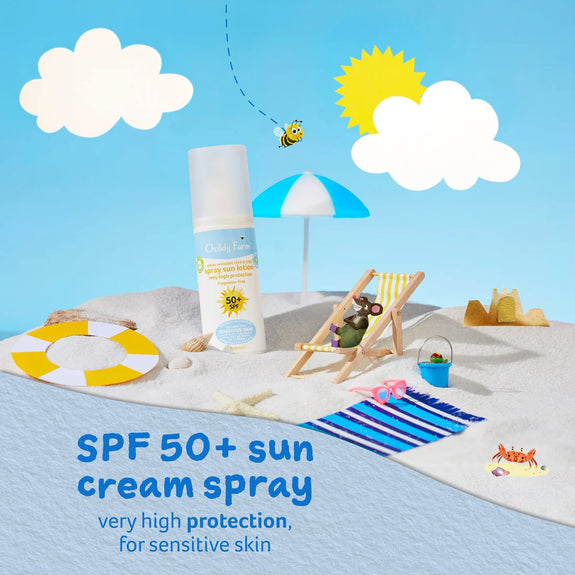 CHILDS FARM 50+ SPF sun lotion spray FRAGRANCE-FREE-50ml