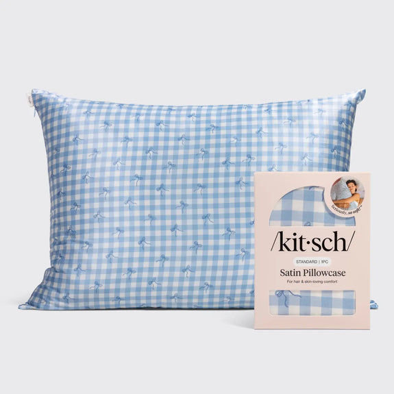 Kitsch Satin Pillowcase Standard Gingham Blue