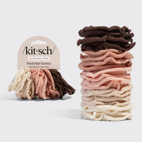 Kitsch Recycled Fabric Petal Hair Elastics 10pc Set - Blush