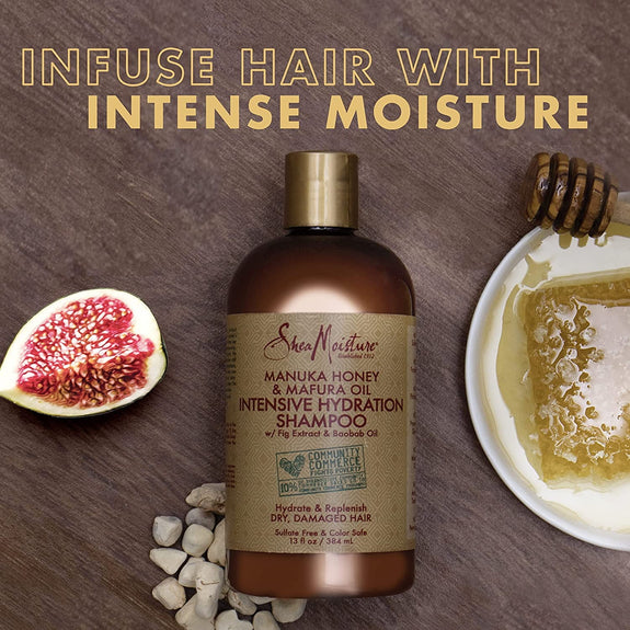 Shea Moisture Shampoo- 13 OZ and Conditioner --13 OZ  Set, Manuka Honey, Mafura Oil, Baobab Oil & Fig Extract, Hydrate + Replenish, 13 f