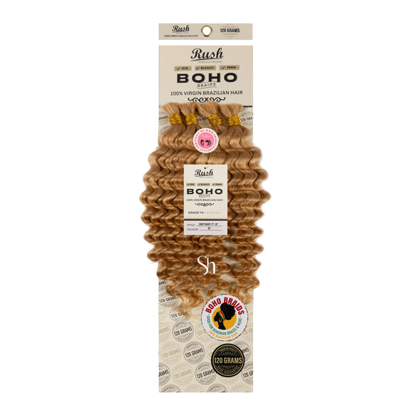 RUSH 100% VIRGIN BRAZILIAN BOHO BRAIDS DEEP WAVE BULK 17"-19"
