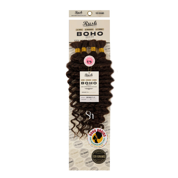RUSH 100% VIRGIN BRAZILIAN BOHO BRAIDS DEEP WAVE BULK 17"-19"