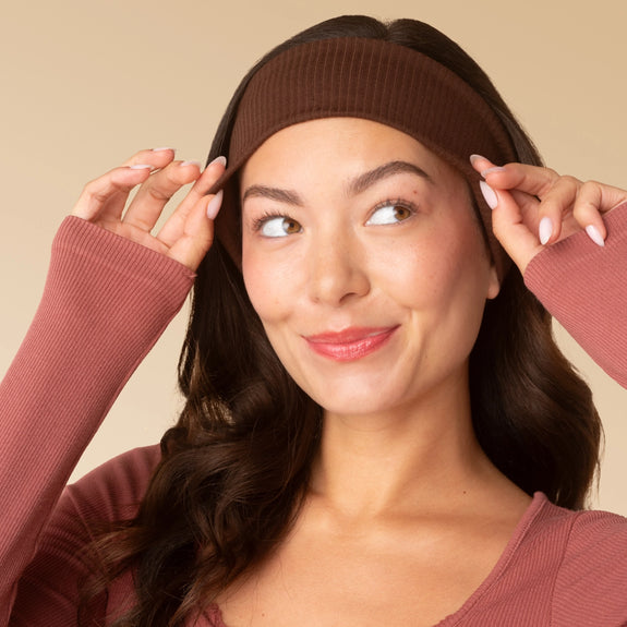 Kitch Recycled Fabric Ribbed Elastic Headbands 2pc Set - Mocha & Chocolate