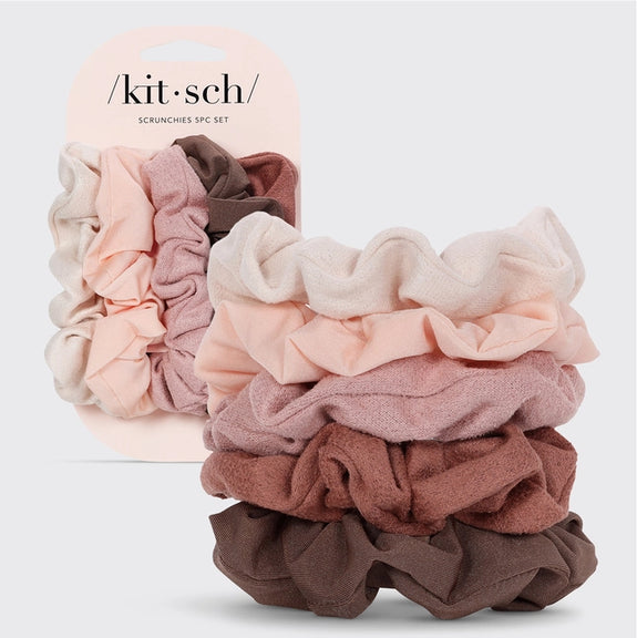 KITSCH Assorted Textured Scrunchies 5pc Set - Terracotta