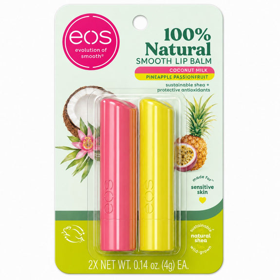 EOS 100% Natural Organic Lip Balm Variety Pack 2Lip Balms Coconut Milk & Pineapple 0.14 oz (4 g) Each