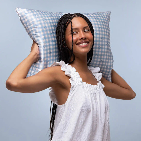 Kitsch Satin Pillowcase Standard Gingham Blue