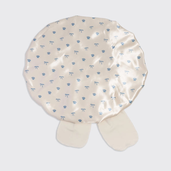 Kitsch Oversized Satin Bonnet - Pearlized Cream & Coastal Blue Print