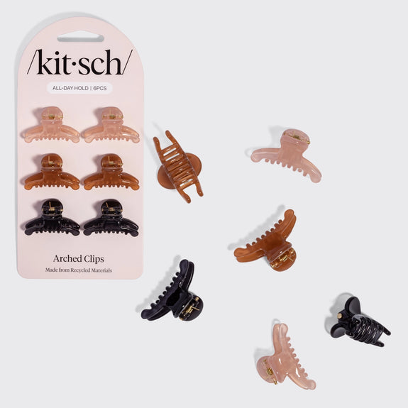 Kitsch Recycled Plastic Mini Arched Clips 6pc Set - Soft Pink, Mocha & Black
