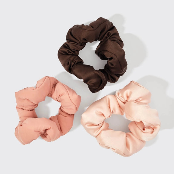 KITSCH Recycled Fabric Cloud Scrunchies 3pc Set - Rosewood