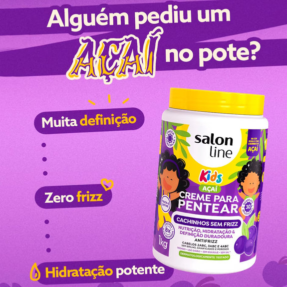 Salon Line Creme para Pentear Açai Kids Cachinhos Sem Frizz 1kg
