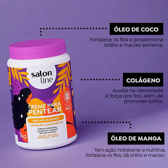Salon Line Creme Para Pentear Brilho Máximo Salon Line 1kg