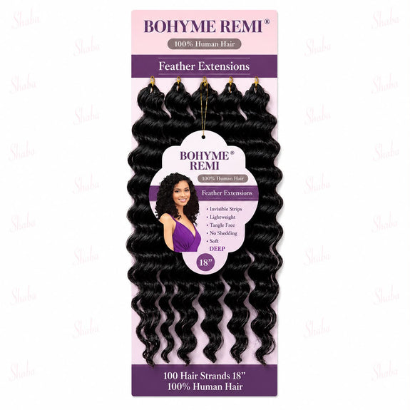 jazzy Bohyme Remi 100% Human Feather Hair Extensions Deep 18"Natural Color