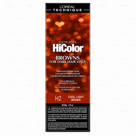 L’Oreal Technique Excellence Hicolor Browns H2 Cool Light Brown Permanent Creme Hair Color 49.29g/1.74oz