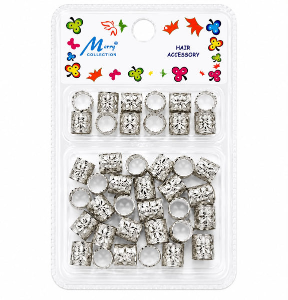 Murry Collection Silver Floral Beads & Braiding Cuffs