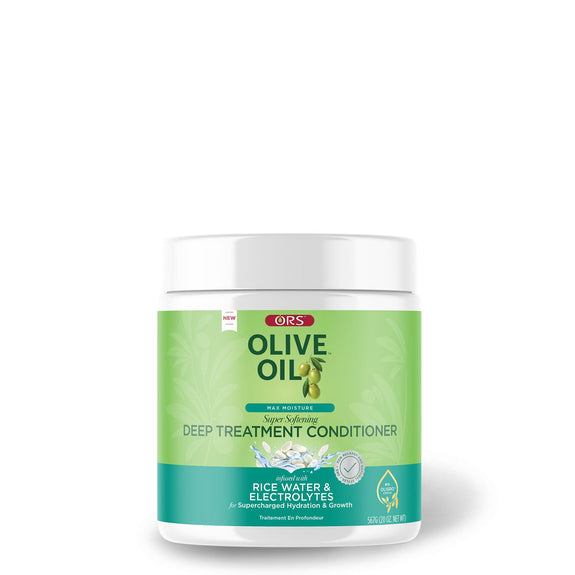 ORS OLIVE OIL MAX MOISTURE SUPER SOFTENING DEEP TREATMENT CONDITIONER INFUSED WITH RICE WATER & ELECTROLYTES-20 OZ