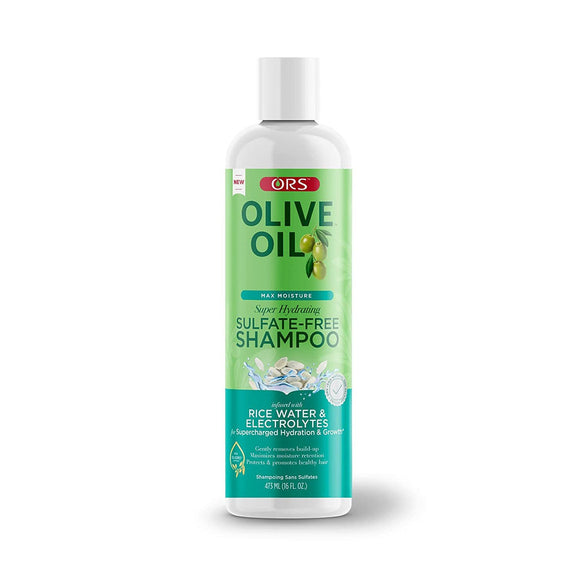 ORS OLIVE OIL MAX MOISTURE SUPER HYDRATING SULFATE-FREE SHAMPOO, INFUSED WITH RICE WATER AND ELECTROLYTES FOR SUPERCHARGED HYDRATION & GROWTH   16OZ