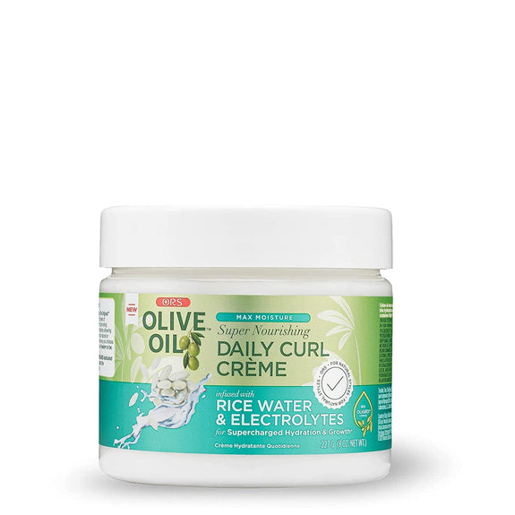 ORS OLIVE OIL MAX MOISTURE SUPER NOURISHING DAILY CURL CRÈME INFUSED WITH RICE WATER & ELECTROLYTES FOR SUPERCHARGED HYDRATION & GROWTH-8 OZ