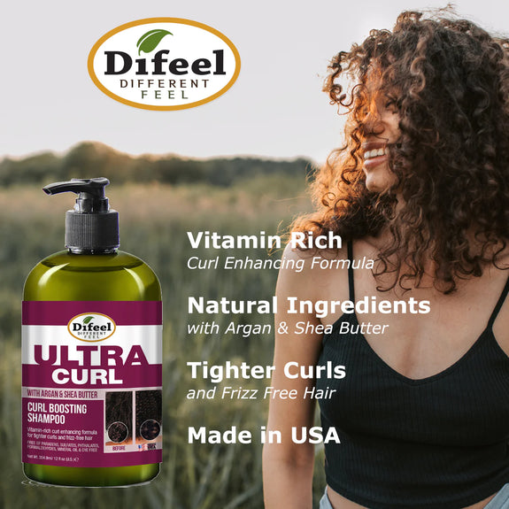 DIFEEL ULTRA CURL WITH ARGAN & SHEA BUTTER - CURL BOOSTING SHAMPOO 12 OZ.