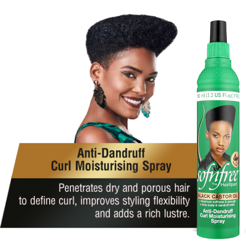 SOFN’FREE BLACK CASTOR OIL WITH ANTI-DANDRUFF CURL MOISTURISING  SPRAY  350ML