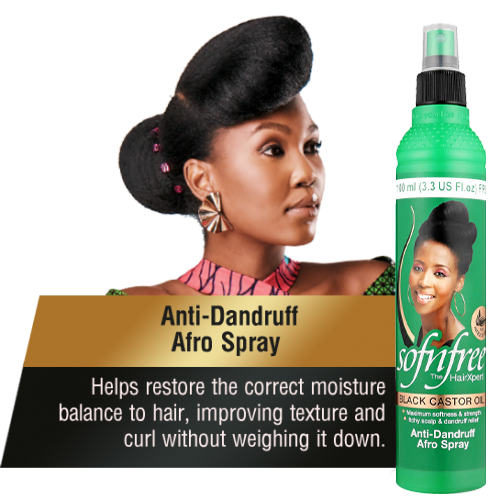 SOFN’FREE  BLACK CASTOR OIL WITH ANTI-DANDRUFF AFRO SPRAY -350ML